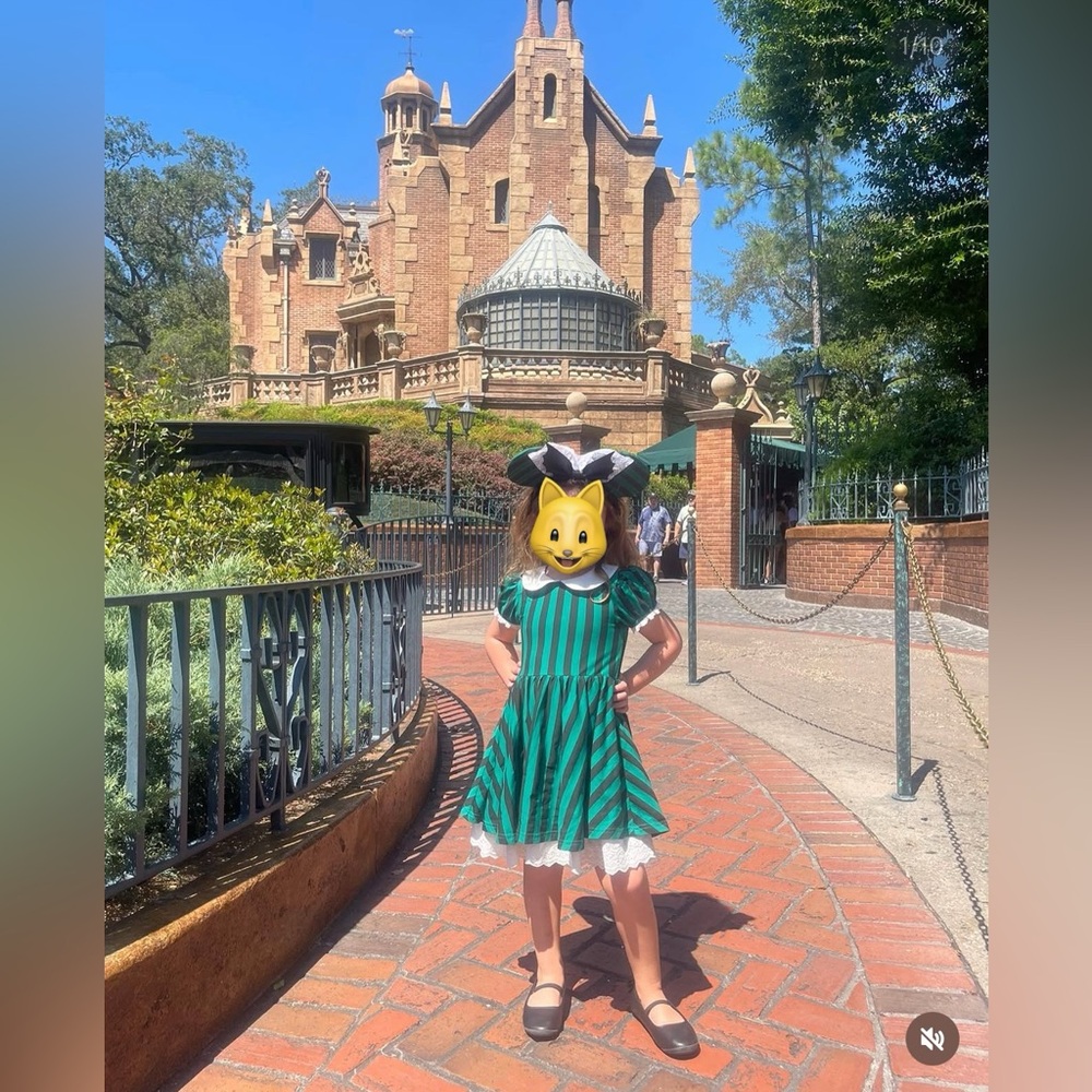 Haunted Mansion Striped Green and Black Dress with White Collar